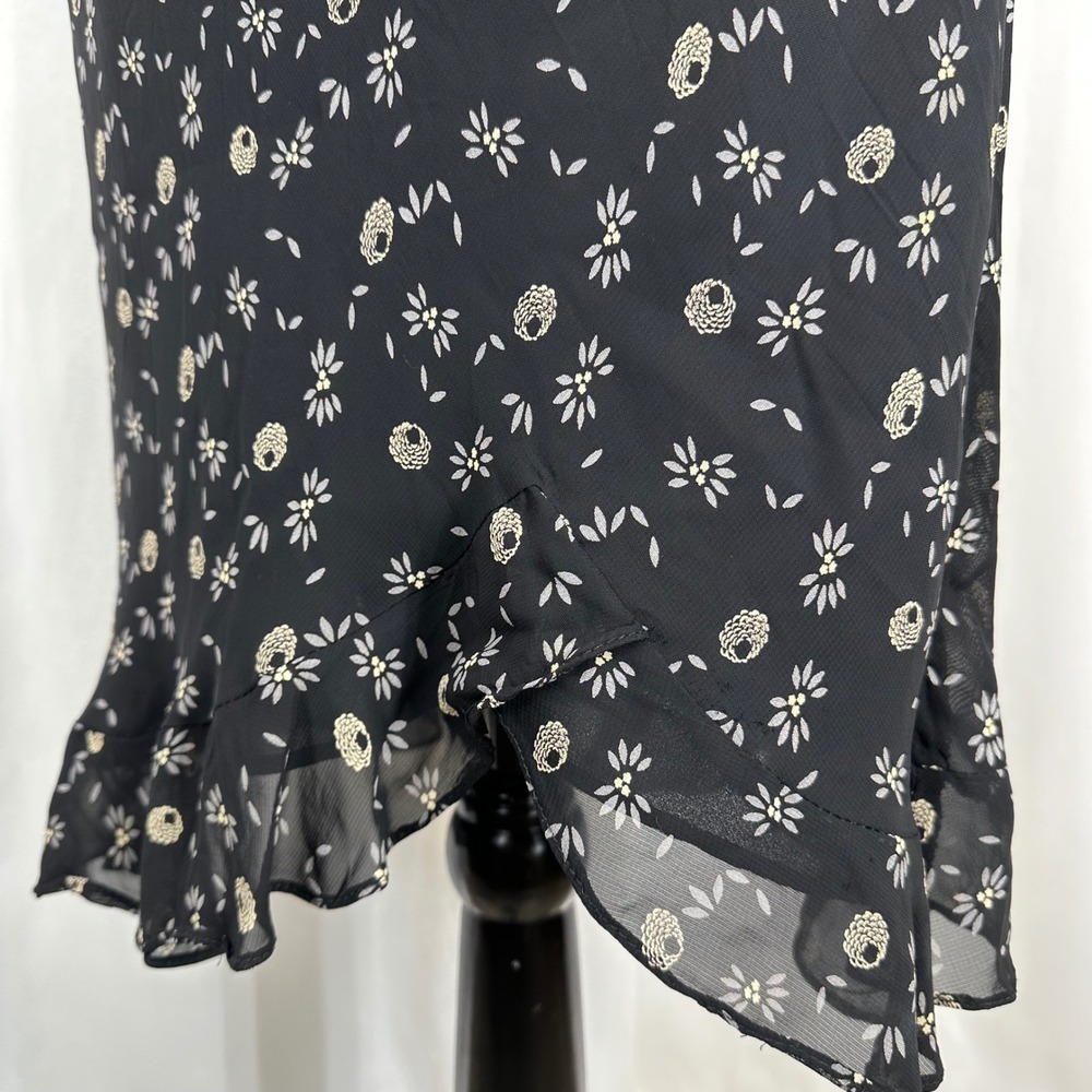Donna Ricco Petite Size 12P Navy Floral Midi Dress Sleeveless Ruffle Hem - Picture 6 of 15
